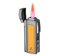 PIPITA Antivento Torcia Accendino,4 Getto Rosso Fiamma metallo Accendino Regolabile Ricaricabile Gas Butano Accendino con Puncher (Venduto Senza Gas)