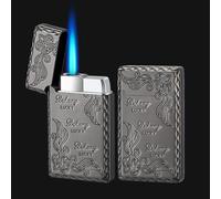 PIPITA Confezione da 2 accendini tascabili a butano, ricaricabili, regolabili, antivento, sicuri, classici con incisione 3D (senza butano) (nero, confezione da 2)