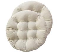 PIPOEI Set di 2 Cuscini per Sedia Rotondi, Cuscino da Pavimento 55x55cm, Cuscini per Sedia in Velluto a Coste per Yoga, Meditazione, Soggiorno, Balcone, Ufficio off -White