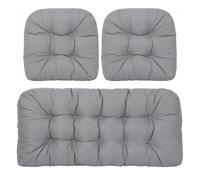 PIPOEI Set di 3 cuscini per sedie in vimini, tappetino di ricambio per panca da esterno, set di cuscini per sedie con 2 cuscini a U per mobili da giardino, divano, divanetto. Grey
