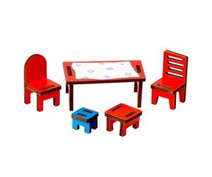 Pippi Langstrumpf Mobili da Cucina - Ufficiale Pippi Calze Lunghe Set di Accessori con Tavolo, Sedie e Sgabelli - Adatto per Casa delle Bambole Villa Kunterbunt - Design svedese - Dai 3 anni in su