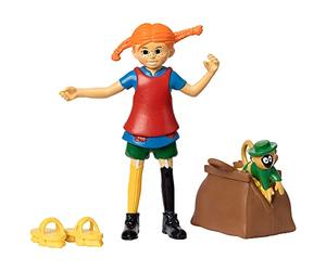 PIPPI LONGSTOCKING TOYS - Set di bambole a forma di casa delle bambole, Pippi e Mr. Nilsson, scimmietta di Pippi e Mr. Nilsson, valige con soldi, scarpe da spazzola, persone giocattolo, licenza