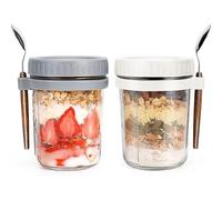 PIQIUQIU Overnight Oats - 2 contenitori per l'avena, con coperchio e cucchiaio,