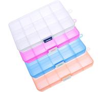 PIQIUQIU Set di 4 scatole portaoggetti in plastica con 15 scomparti, 17,3 x 10 x 2,2 cm, per gioielli e piccole parti, artigianato, viti, orecchini