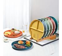 PIQIUQIU Set di 8 piatti divisi con 3 scomparti, adatti al microonde e alla lavastoviglie, per picnic e feste, pratici piatti da pranzo separati