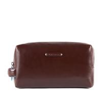 PIQUADRO - Beauty Case 2 Scomparti in Pelle Blue Square - Unisex - Mogano