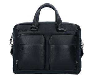 Piquadro Cartella quadrata nera in pelle 39 cm Scomparto per laptop nero