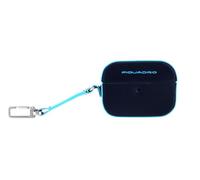PIQUADRO - Custodia per Auricolari Pelle Blue Square - Unisex - Blu Notte | Salvaspazio, Protettiva, Moschettone, Trasferte, Uso quotidiano