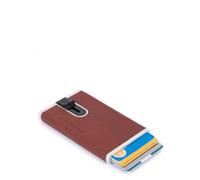 PIQUADRO - Portacarte Black Square Automatico - in Metallo e Pelle - Protezione RFID, 1 comparto interno - Colore Cuoio Tabacco - Uomo