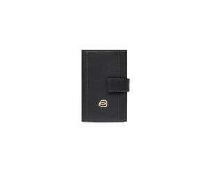PIQUADRO - Portacarte Compatto Automatico Circle - in Metallo e Pelle - Donna - Colore Nero