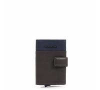 PIQUADRO - Portacarte uomo automatico in metallo e pelle - Colore Blu - Elegante e compatto