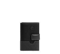 PIQUADRO - Portacarte Uomo Automatico - in Pelle e Tessuto Riciclato - Protezione RFID, 2 comparti interni, 1 fessura per carta - Colore Nero - Uomo