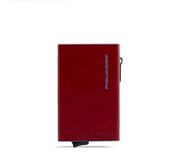 PIQUADRO - Portafoglio Compatto Blue Square - in Metallo e Pelle - Portacarte Automatico, Porta Monete, Protezione RFID, 2 comparti interni - Colore Rosso - Uomo