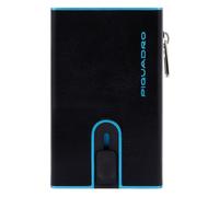 PIQUADRO - Portafoglio Compatto Blue Square - in Metallo e Pelle - Portacarte Automatico, Porta Monete, Protezione RFID, 2 comparti interni - Colore Nero - Uomo
