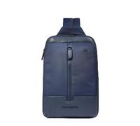 PIQUADRO - Zaino Monospalla Uomo in Tessuto Riciclato e Pelle - Colore Blu - Leggero e Funzionale