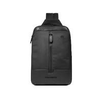 PIQUADRO - Zaino Monospalla Uomo in Tessuto Riciclato e Pelle - Colore Nero - Leggero e Funzionale