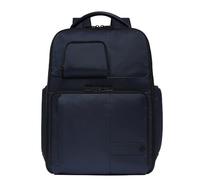 PIQUADRO - Zaino uomo porta PC 17" in pelle e tessuto tecnico - Colore Blu - Business e viaggio