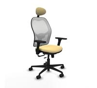 Piqueras y Crespo - Sedia da computer ergonomica a giorquera con bracci 3D, supporto lombare regolabile in altezza e testiera fissa. Dotato di sincro/traslack e schiuma iniettata. Bianco/Crema