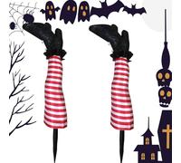 Piquets De Jambes De Sorcière - Lot De 2 Pattes De Sorcière Colorées Pour Jardin Pelouse Allée | Décoration Extérieure Effrayante D'Halloween, accessorio De Fête Fantaisie Pour Maison Et Cour