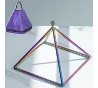 Piramide canora in cristallo arcobaleno da 8 pollici con percussore in cristallo e cinghia sospesa, piramide cantante in quarzo colorato curativo con il suono(Pyramid+case)