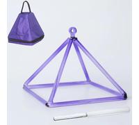 Piramide cantante in cristallo di quarzo colorato con custodia for il trasporto, percussore in cristallo e cinghia for appenderla, piramide cantante dei chakra curativi con il suono(Purple,9inch)