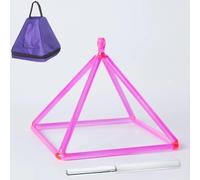 Piramide cantante in cristallo di quarzo colorato con custodia for il trasporto, percussore in cristallo e cinghia for appenderla, piramide cantante dei chakra curativi con il suono(Pink,6inch)