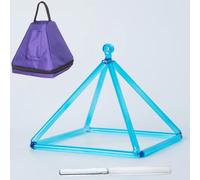 Piramide cantante in cristallo di quarzo colorato con custodia for il trasporto, percussore in cristallo e cinghia for appenderla, piramide cantante dei chakra curativi con il suono(Cyan,10inch)