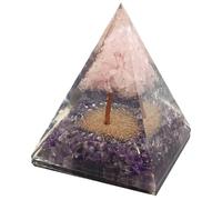 Piramide Orgonite Albero Quarzo Rosa e Ametista Chip 7cm trasforma energia negativa in positiva Orgonite