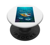 Piranha stile comico, denti affilati, corpi d'argento lucido PopSockets PopGrip Adesivo