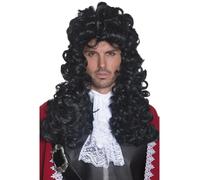 Pirata Capitano Parrucca Nera Parrucca Uomo Lunga Riccia Accessorio Elegante