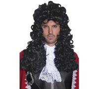 Pirata Capitano Parrucca Nera Parrucca Uomo Lunga Riccia Accessorio Elegante