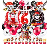 Pirata Compleanno Decorazioni 6 Anno,Pirati Palloncini Compleanno Bambini 51 Pcs,Nave Pirata Palloncini Elio,Piratas Tema Feste Compleanno Kit con Torta Topper Banner