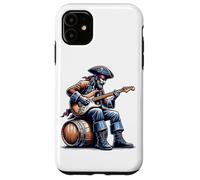 Pirata seduta su un barile suonare la chitarra elettrica divertente Custodia per iPhone 11