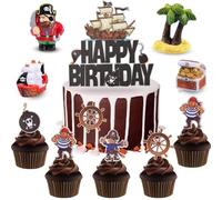 Pirata Torta Decorazion 11 Pezzi,Pirata Tesoro Figure Decorazioni,Pirata Happy Birthday Cake Cupcake Toppers,Pirata Tema Mini Figure Decorazioni Per Bambini Compleanno