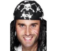 Pirata Bandana Teschio Nero Tibie Incrociate Adulto Accessorio per Costume