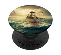 Pirate Corgi navigando una tazza da tè gigante attraverso l'oceano PopSockets PopGrip Adesivo