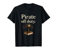 Pirate Off Duty Vintage Serif Cappello & Libro Grafica Maglietta