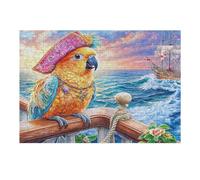 Pirate Parrot Rompicapo 300 Pezzi Per Bambini E Genitori Animal Oil Painting Pet Cartone Spesso Sicuro Difficoltà Bassa Per Svago Familiare Con Poster Incluso Qualità Garantita 300 PCS