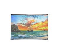 Pirate Ship in The Sunset Makeup Pouch Toiletries Bag Portable Unisex Zipper Travel Cosmetic Bags Impermeabile Cosmetici Borse di Carta Riutilizzabile Cosmetic Bag 16,5 Cm X 22,5 Cm, Nero , Taglia