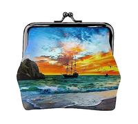 Pirate Ship In The Sunset Portafoglio da donna fibbia portamonete Kiss-Lock Change Pouch Regalo per donne ragazza, Nero , Taglia unica, alla moda
