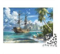 Pirate Ship Island 100% Recycled Cardboard Tropical Island Vessel 1000Pc Jigsaw for Adults Challenging & Brainteasing 70x50cm/1000pcs
