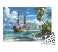 Pirate Ship Island 1000 Pezzi Cartolina Premium Pacchetto Puzzle Senior Jigsaw Entusiasti Decompressione Allenamento Decorazione Murale 52x38cm/1000pcs