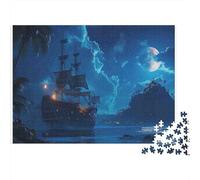 Pirate Ship Moonlight 100% Recycled Cardboard Storm Sea Pirate Ship 1000 Piece Jigsaw Puzzles Adults And Children Beautiful Decoration 38x26cm/1000pcs