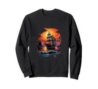 Pirate Ship Nautical Boat Captain Freebooter Sailing Tramonto Felpa