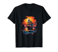 Pirate Ship Nautical Boat Captain Freebooter Sailing Tramonto Maglietta