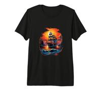 Pirate Ship Nautical Boat Captain Freebooter Sailing Tramonto Maglietta Premium
