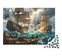 Pirate Ship Puzzles 1000 Pezzi Materiale Riciclato The Caribbean War Puzzle per Anziani Relieve Senile Dementia Fun Gioco di Famiglia Attività Home 70x50cm/1000pcs