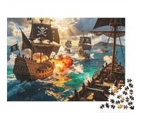 Pirate Ship Puzzles per Elderly 1000 Piece Recyclable Sea War Jigsaw Puzzles Puzzle Game Props Impossible Hard Difficult Stimolante Activity 38x26cm/1000pcs