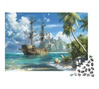 Pirate Ship Tropical Island 1000 Pezzi Cartone Resistente Set Di Puzzle Senior Jigsaw Entusiasti Allenamento Di Concentrazione Decorazione Murale 52x38cm/1000pcs