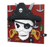 Pirate Skull 3D Wall Art Mini Micro Building Blocks Set Wall Desktop Decor | 1989 PCS, scheletro pirata mattoni incorniciato modello con spade incrociate, ancora, bandiera pirata